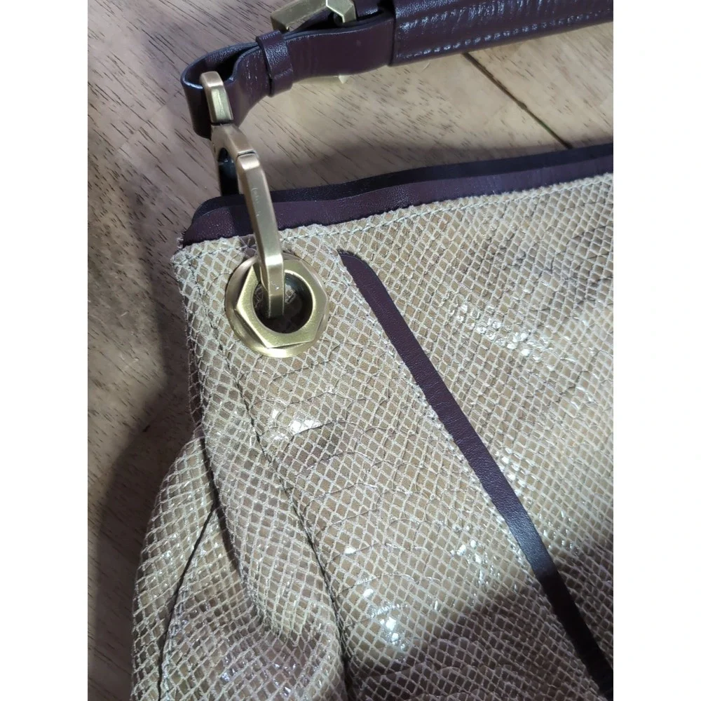 orYANY Tan Leather Snakesking Embossed Zipper Pockets Hobo Shoulder Bag -LN‎